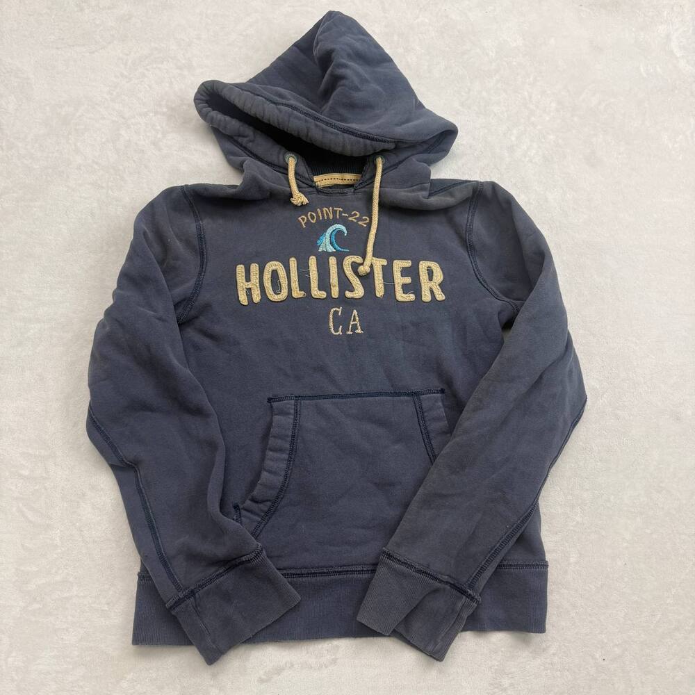 Hollister Men's Hoodie Blue Size S Point-22 Wave Logo Pullover Sweatshirt
